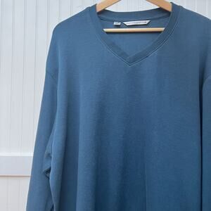 Cutter Buck Men's Navy Blue V-Neck Pima Cotton Pullover Sweater XXL Long Sleeve